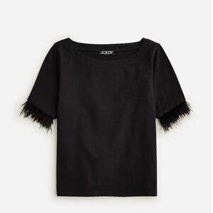 J.Crew Mariner Jersey Black Cropped Top with Feather Detail – Size Small - NWOT
